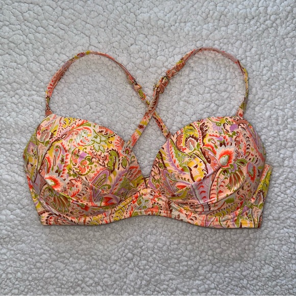 Victoria’s Secret Angel convertible push up bikini top orange floral ruched 36C - Picture 2 of 7